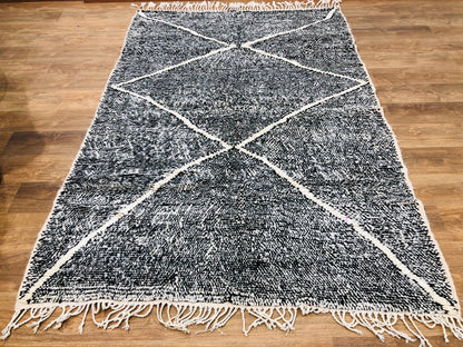 Custom Moroccan Black Wool & White Lozenge Geometric Beni Ourain Rug - MarrakeshLoom