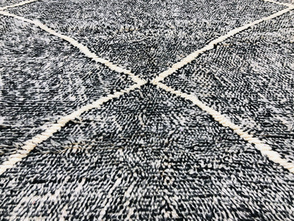 Custom Moroccan Black Wool & White Lozenge Geometric Beni Ourain Rug - MarrakeshLoom