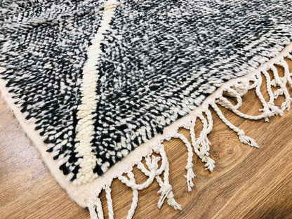 Custom Moroccan Black Wool & White Lozenge Geometric Beni Ourain Rug - MarrakeshLoom