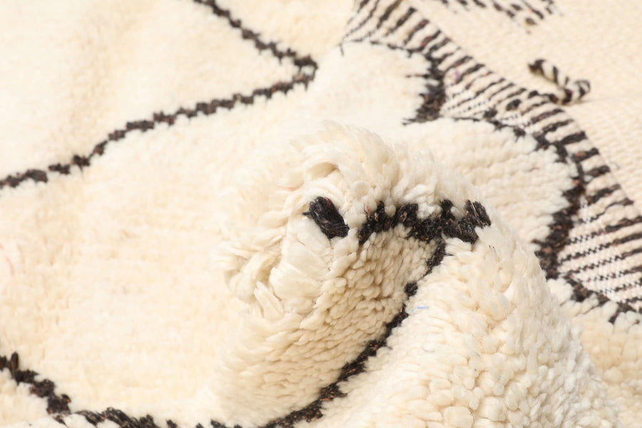 Custom Handmade White Wool & Black Lozenge Moroccan Beni Ourain Rug - MarrakeshLoom