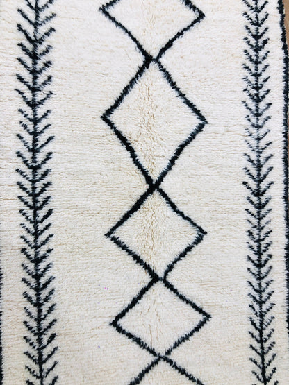 Custom Handmade Moroccan White & Black Geometric Beni Ourain Rug - MarrakeshLoom
