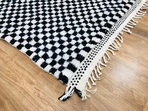 Custom Handmade Moroccan Checkered Beber Black & White Wool Handwoven Rug - MarrakeshLoom