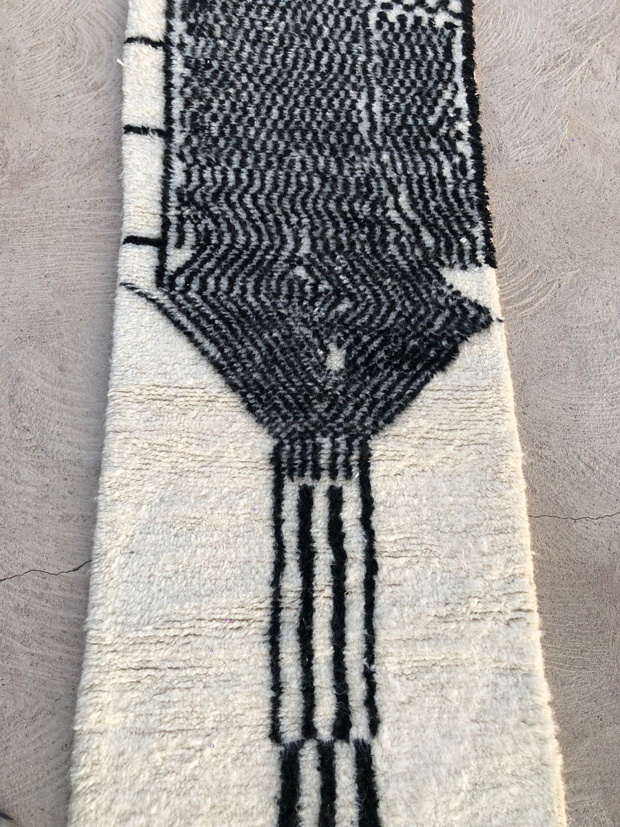Custom Handmade Moroccan White & Black Wool Runner - MarrakeshLoom