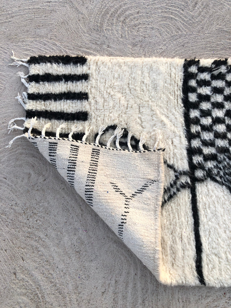 Custom Handmade Moroccan White & Black Wool Runner - MarrakeshLoom