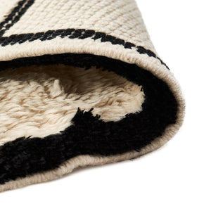 Custom White Wool Runner Rug with Black Borders - MarrakeshLoom