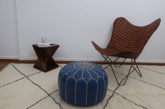 Moroccan Leather Pouf - MarrakeshLoom