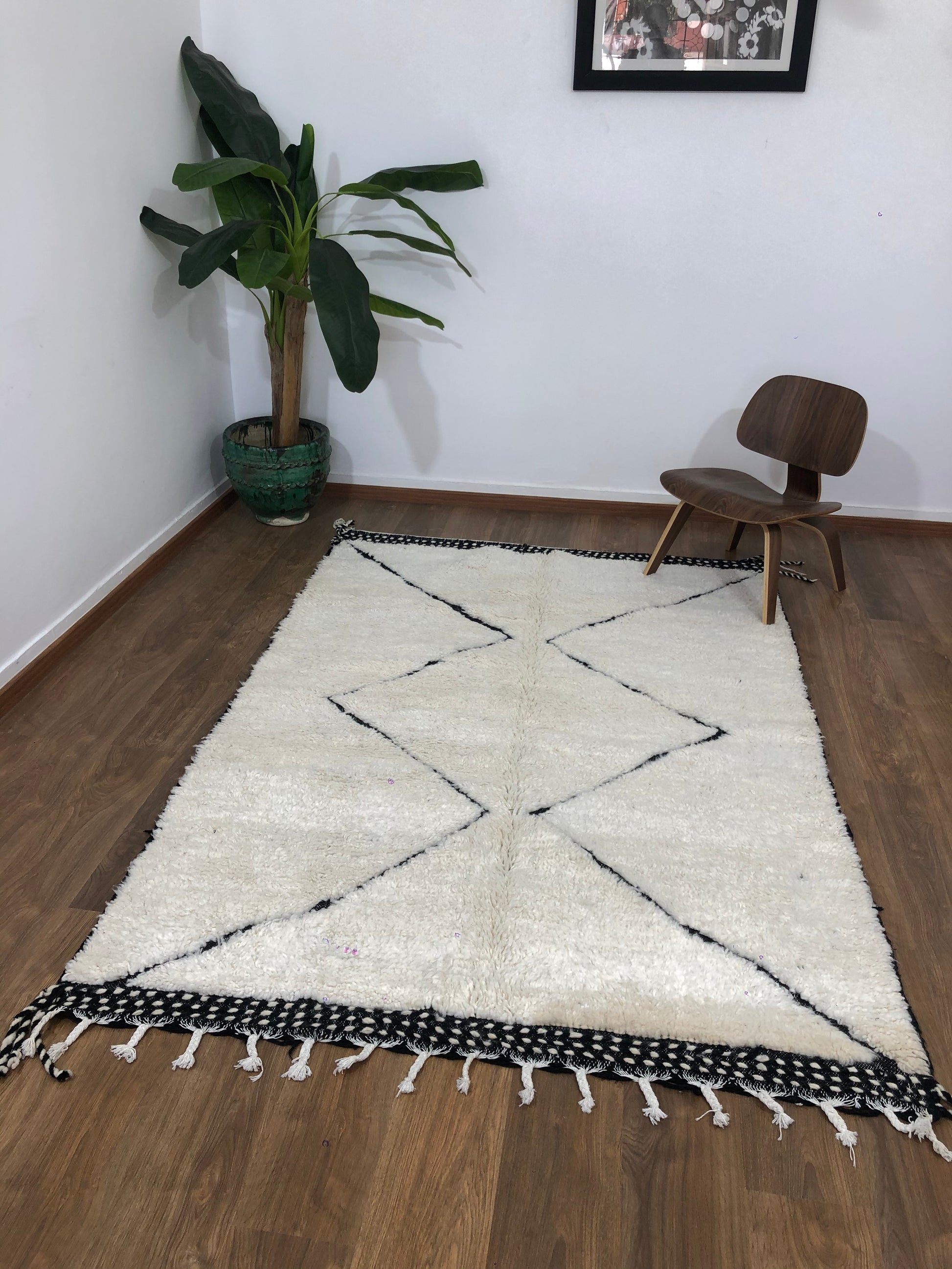 Handmade Moroccan Berber Beni Ourain Rug - 7.84 x 5.28 FT ( 239 x 161 Cm ) Authentic handwoven double sided carpet , Free Shipping - MarrakeshLoom