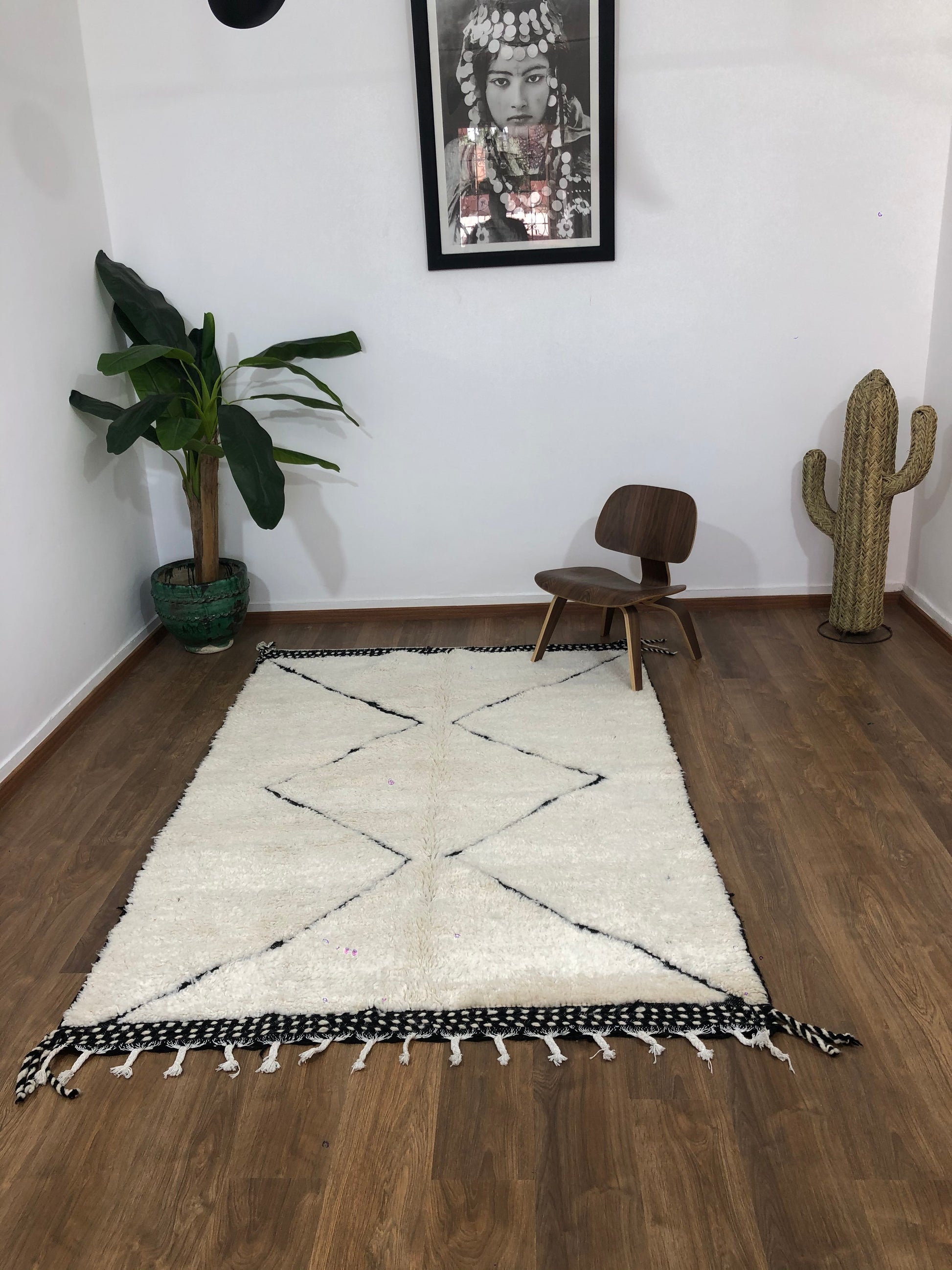 Handmade Moroccan Berber Beni Ourain Rug - 7.84 x 5.28 FT ( 239 x 161 Cm ) Authentic handwoven double sided carpet , Free Shipping - MarrakeshLoom