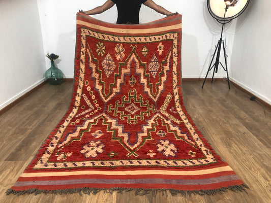 Vintage Handmade Moroccan Berber wool Rug - 9.51 FT× 4.92 FT ( 290 CM  ×150 CM ) , Authentic handwoven carpet - MarrakeshLoom
