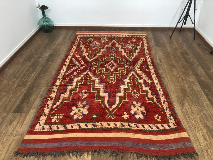 Vintage Handmade Moroccan Berber wool Rug - 9.51 FT× 4.92 FT ( 290 CM  ×150 CM ) , Authentic handwoven carpet - MarrakeshLoom
