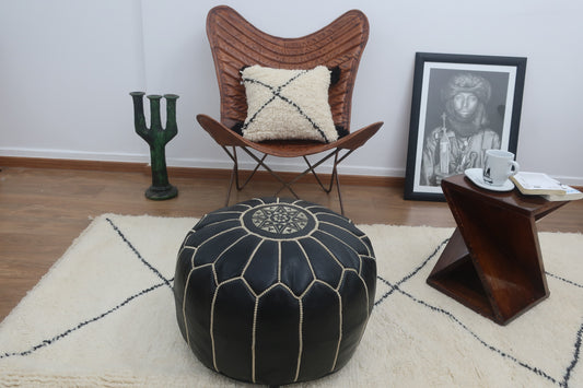 Moroccan Leather Pouf - MarrakeshLoom