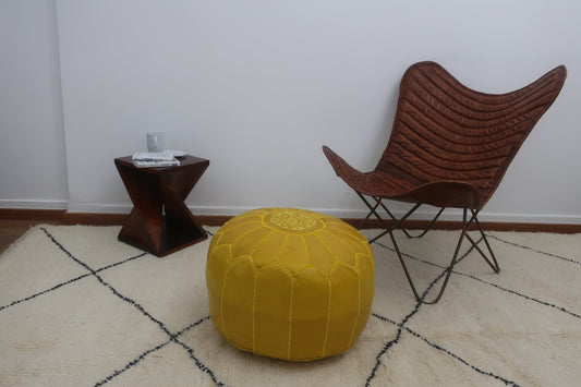 Moroccan Leather Pouf, Unstuffed - MarrakeshLoom