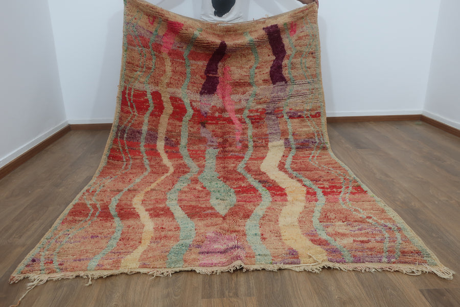 Vintage Moroccan Berber wool Rug - 7.05 FT × 5.80 FT ( 215 Cm × 177 Cm), Authentic handwoven carpet - MarrakeshLoom