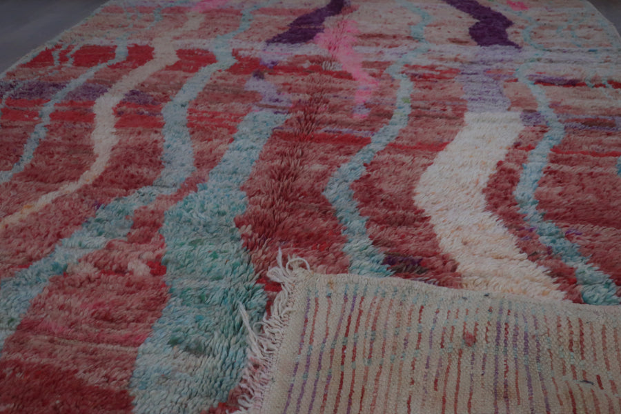 Vintage Moroccan Berber wool Rug - 7.05 FT × 5.80 FT ( 215 Cm × 177 Cm), Authentic handwoven carpet - MarrakeshLoom