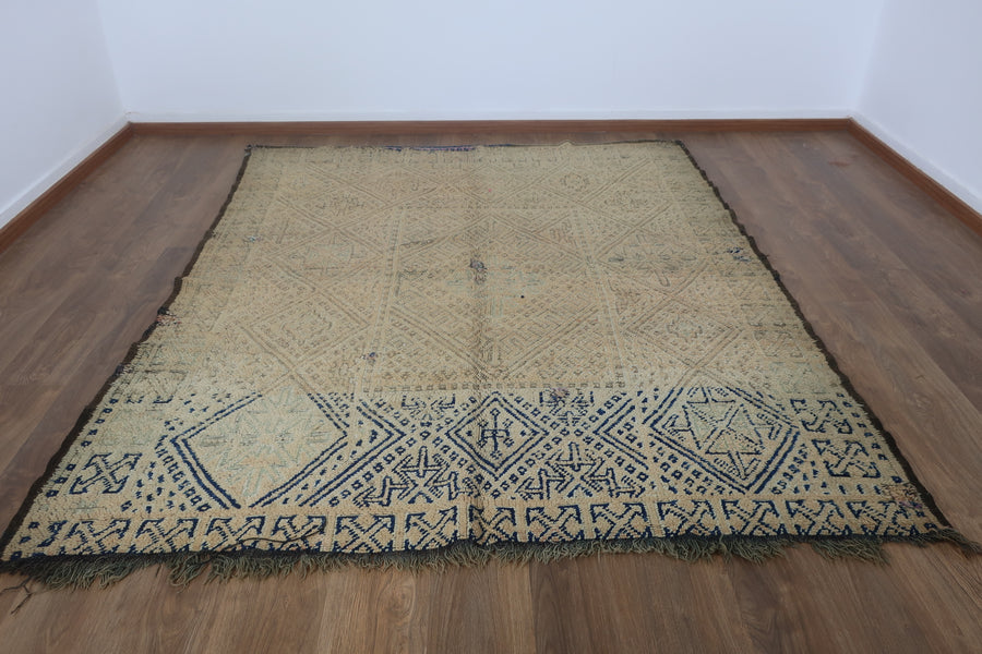 Vintage Moroccan Boujaad wool Rug -7.87 FT × 6.36 FT ( 240 CM × 194 CM ) , Authentic handwoven carpet - MarrakeshLoom