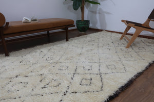 Vintage Moroccan Berber Beni Ourain shaggy wool Rug - 10.30 FT X 5.57 FT ( 314 CM X 170 CM ) , Authentic handwoven carpet - MarrakeshLoom