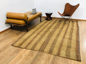 Tuareg Mat Rug 9.18 × 5.74 FT ( 280 × 175 Cm ), Vintage Reed & Leather Carpet, Authentic Ethnic Tribal Nomadic Sahara Desert Rug - MarrakeshLoom