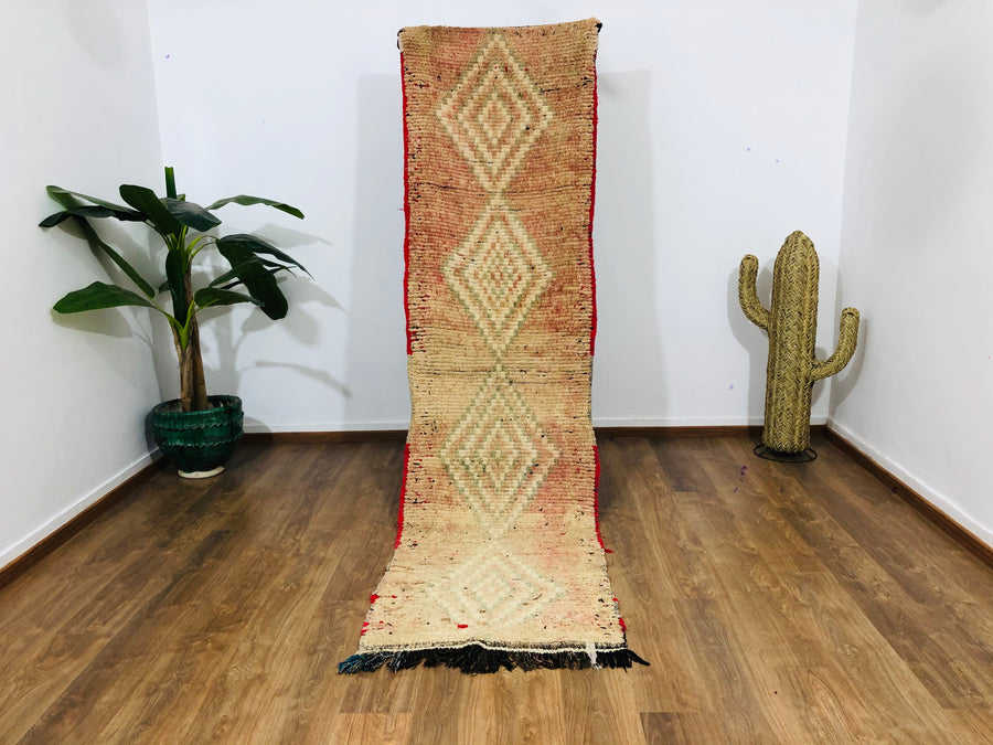 Vintage Moroccan Berber wool Runner -( 310 Cm × 70 Cm ) Authentic handwoven rug, Free Shipping - MarrakeshLoom