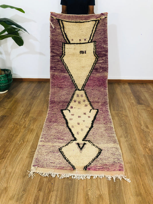 Vintage Moroccan Berber Wool Boujaad Runner - 7.80 FT × 2.78 FT ( 238 Cm × 85 Cm ), Authentic Boujad Carpet - MarrakeshLoom