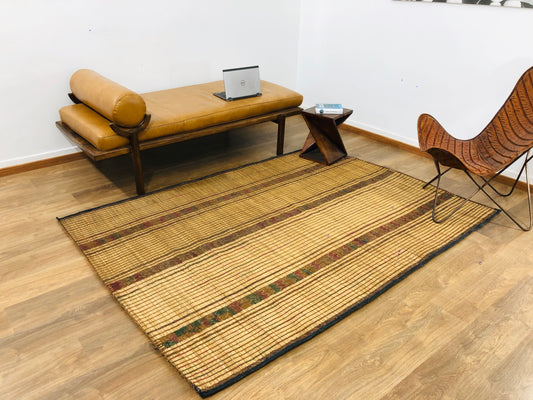 Vintage Handmade Tuareg Mat Area Rug - 7.57 FT × 5.31 FT ( 231 Cm × 162 Cm ) Authentic Ethnic Tribal Nomadic Sahara Desert Rug - MarrakeshLoom