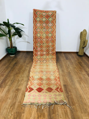 Vintage Moroccan Berber wool Runner - 12.72 FT × 2.69 FT ( 388 Cm × 82 Cm ) - MarrakeshLoom